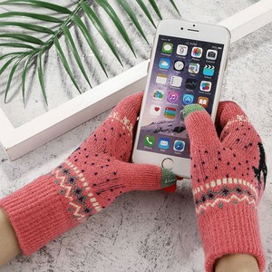 トナカイ柄 ニット 手袋 レディース 秋冬 北欧 タッチパネル対応 グローブ 大人 かわいい きれいめ カジュアル 防寒 保温 暖かい スマホ対応 冷え対策 五本指 通勤 通学 学生 大人可愛い 大人女子