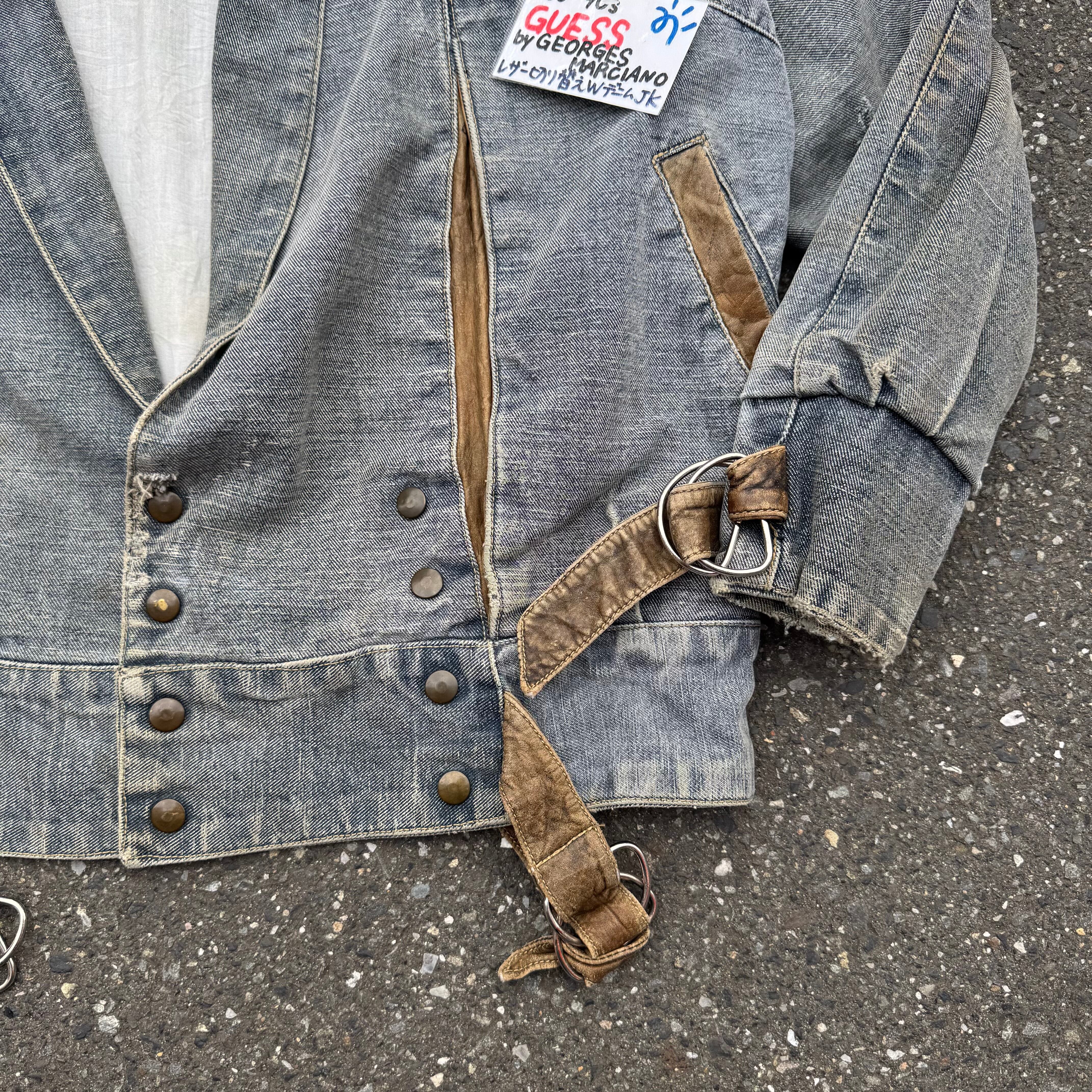 80-90s GUESS by GEORGES MARCIANO レザー切り替えWデニムジャケット