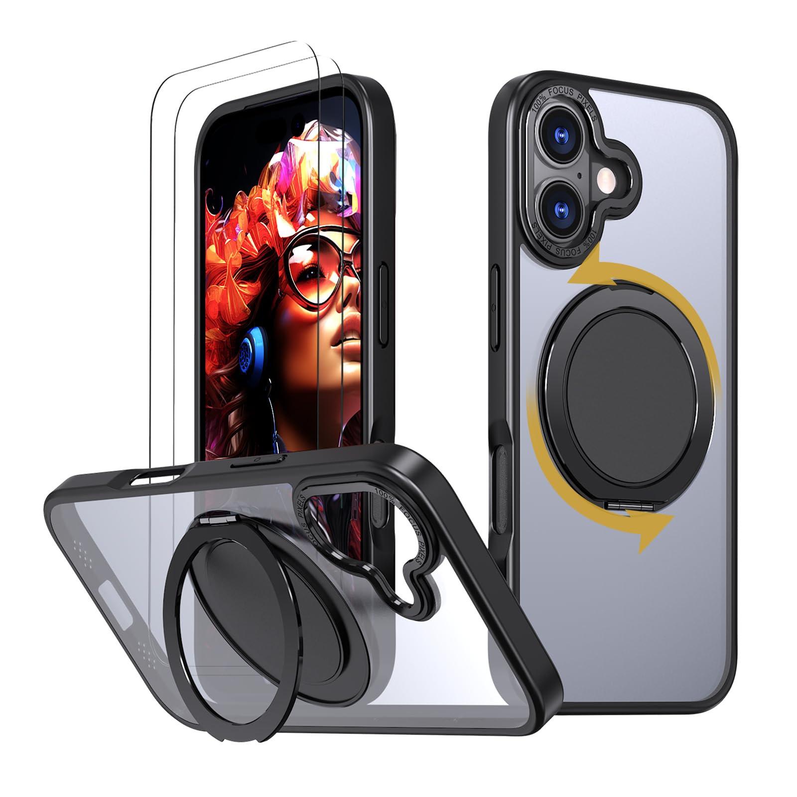 HCXLYP iPhone 17 ケース MagSafe対応 マグネット搭載 スタンド付き ワイヤレス充電対応 半透明 ブラック