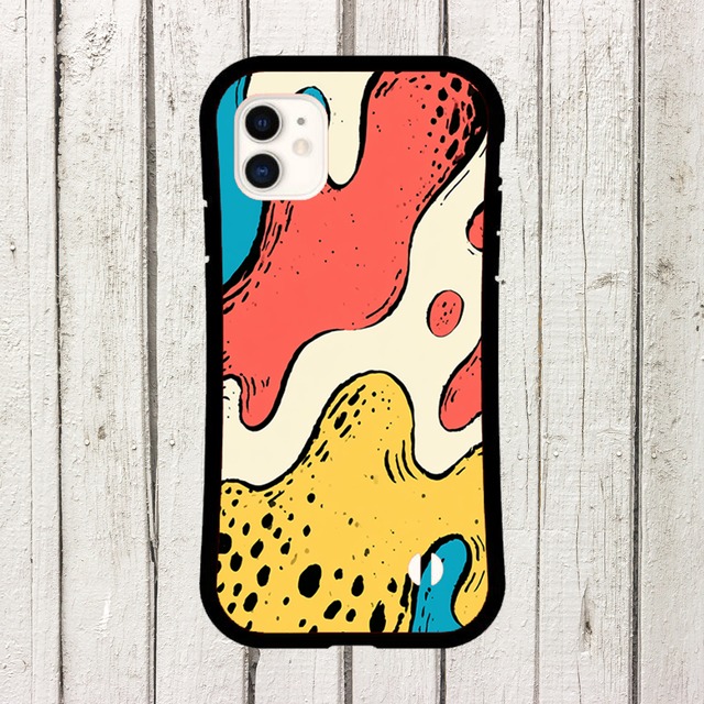 受注生産 iPhoneケース ピンクと黄色の有機形ポップ柄｜ポップアブストラクト PABS075C