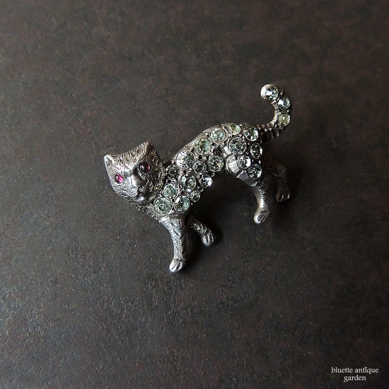 アンティークジュエリー シルバー935 猫 ブローチ