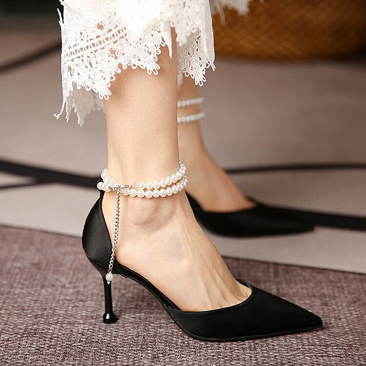 セパレートパンプス パール サテン アンクルストラップ ポインテッドトゥ サイズ豊富 ハイヒール 美脚 エレガント フェミニン きれいめ 春夏秋 結婚式 パーティ デート お出かけ Sh 1321 街角のカフェテラス