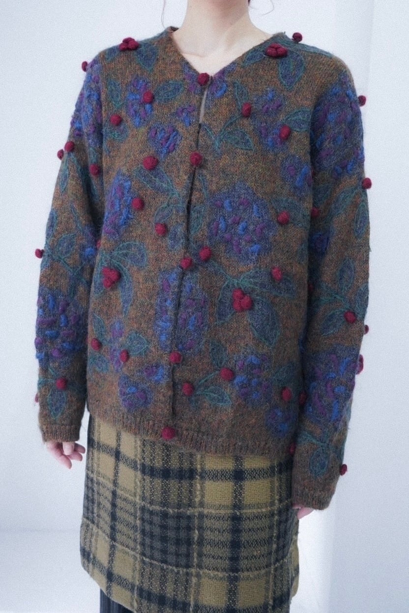 berry embroidery knit cardigan