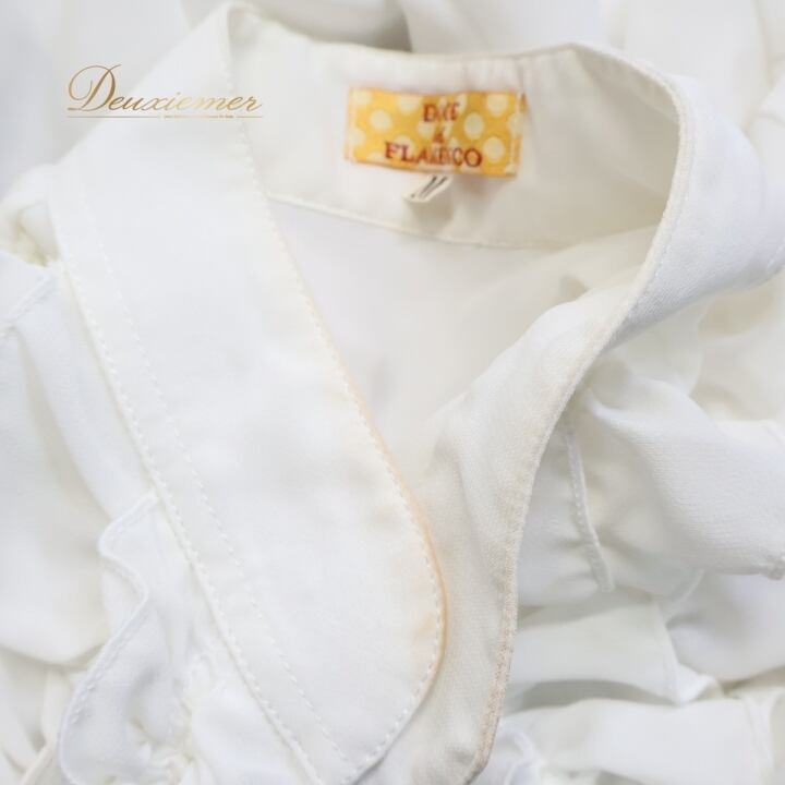 【フラメンコ衣装】ホワイト docedelflamenco ブラウス トップス フラメンコ 衣装 トップス ブラウス 白 無地 長袖 フリル レース 透け