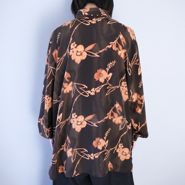 modern art flower pattern loose silhouette shirt
