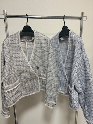 QTUME サマーミックスツイード ショートダブルジャケット 61224008