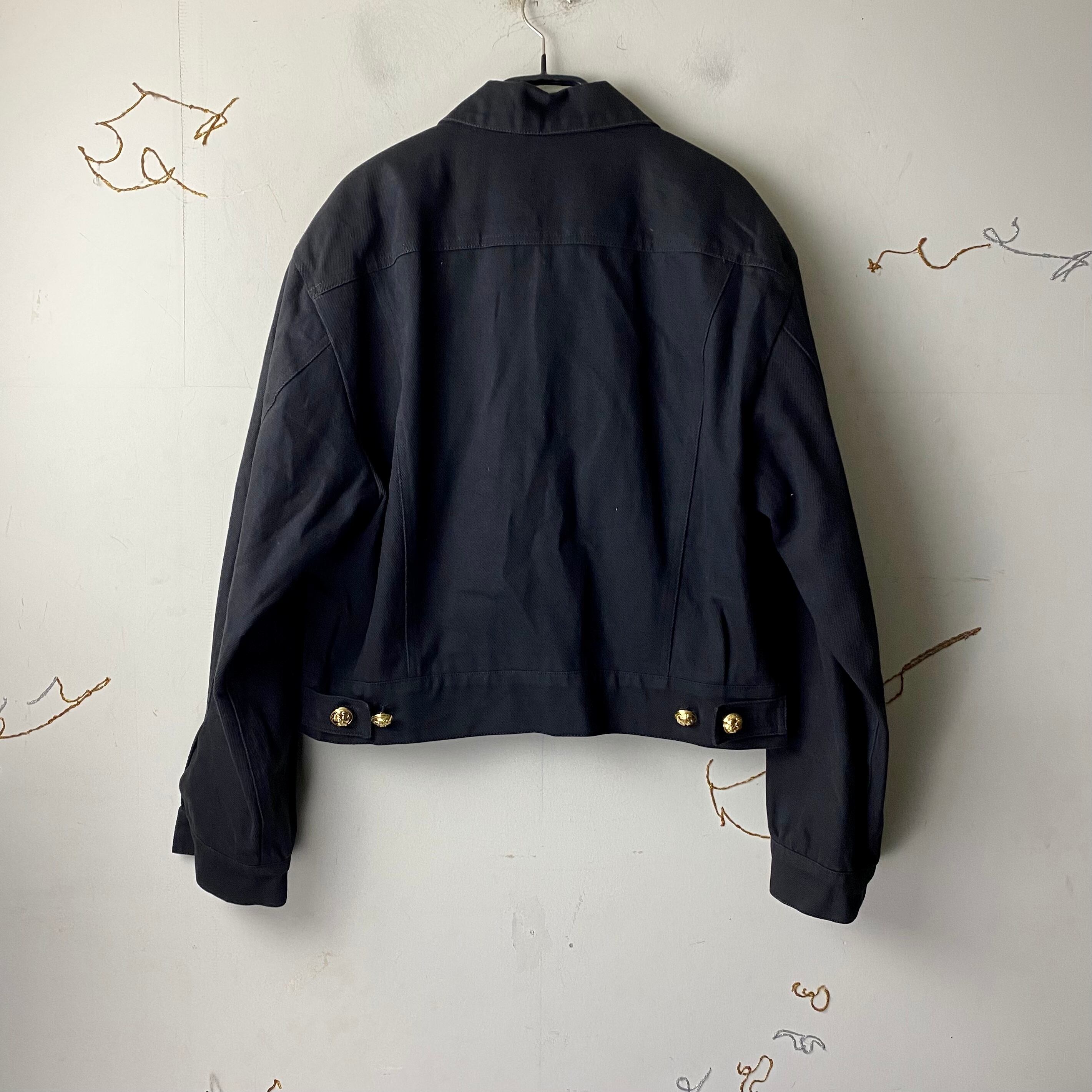 【Salvatore Ferragamo】ヴィンテージ ジャケット vintage SALVATORE FERRAGAMO black denim jacket with pumps pattern