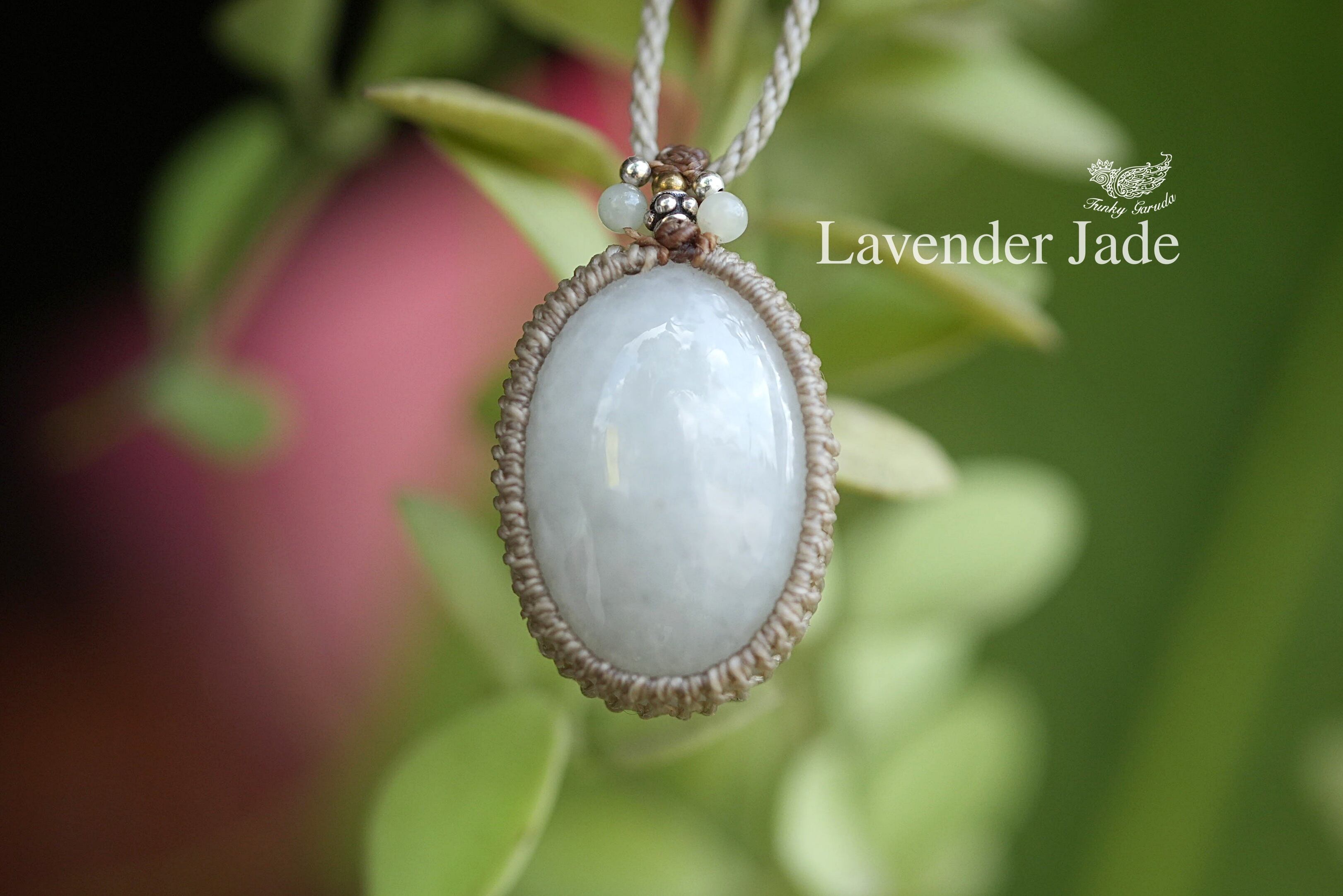 ほんのり紫★ミャンマー翡翠・白翡翠・マクラメネックレス1417