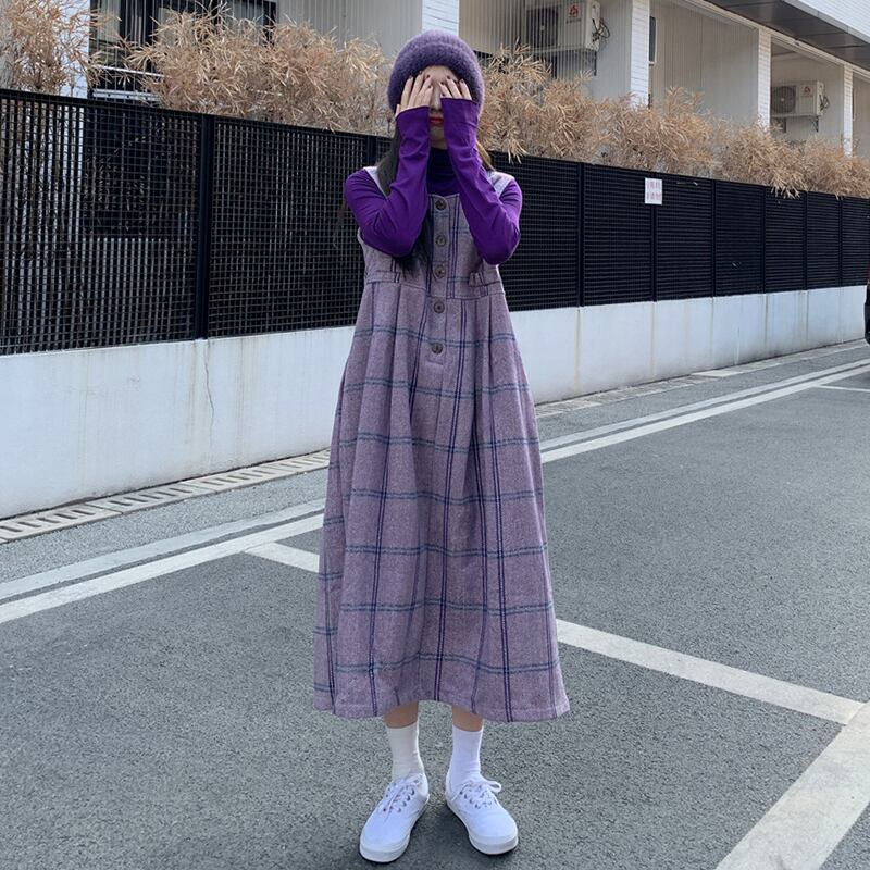 スタンダードスカート ドレス スプリングオータムスタイルロングウェストスリム レトロ 春物 秋物 萌量不足77188437098