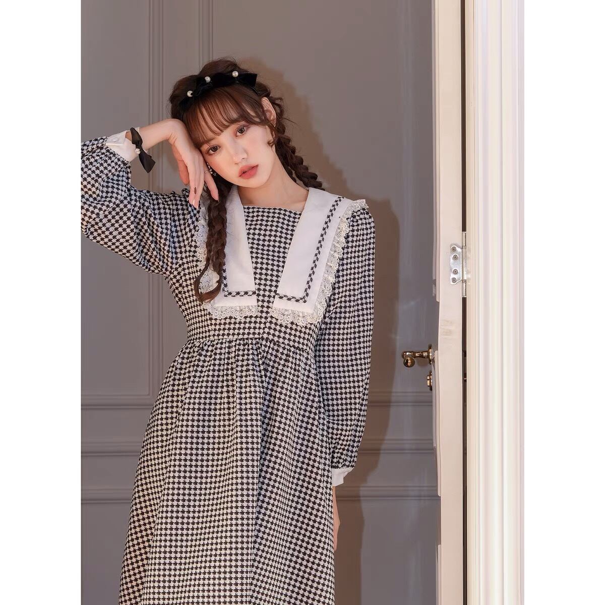 コムコム チェック柄 丸えりワンピース GARCONS ワンピース COMME