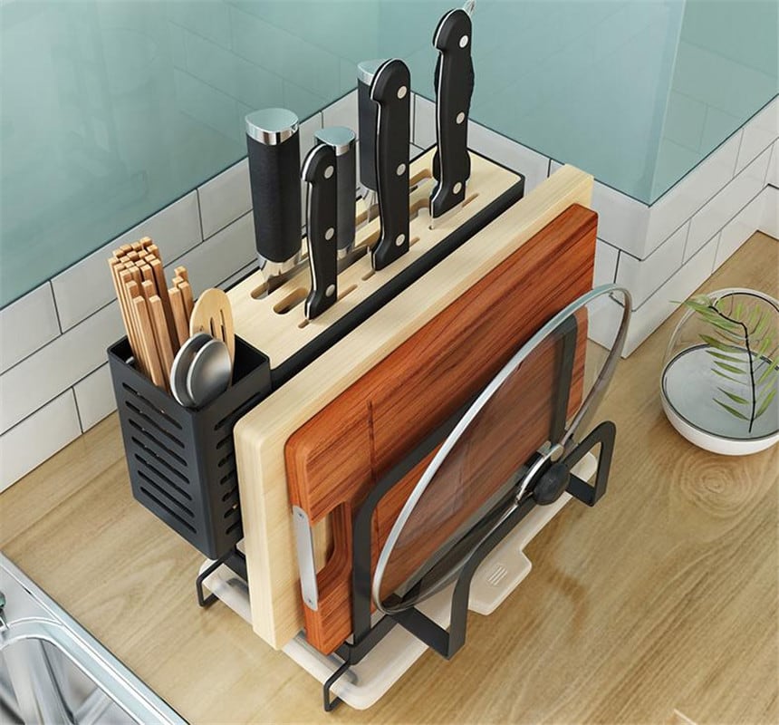 木製 包丁スタンド 7本収納可能 滑り止め付き シンプルデザイン 包丁