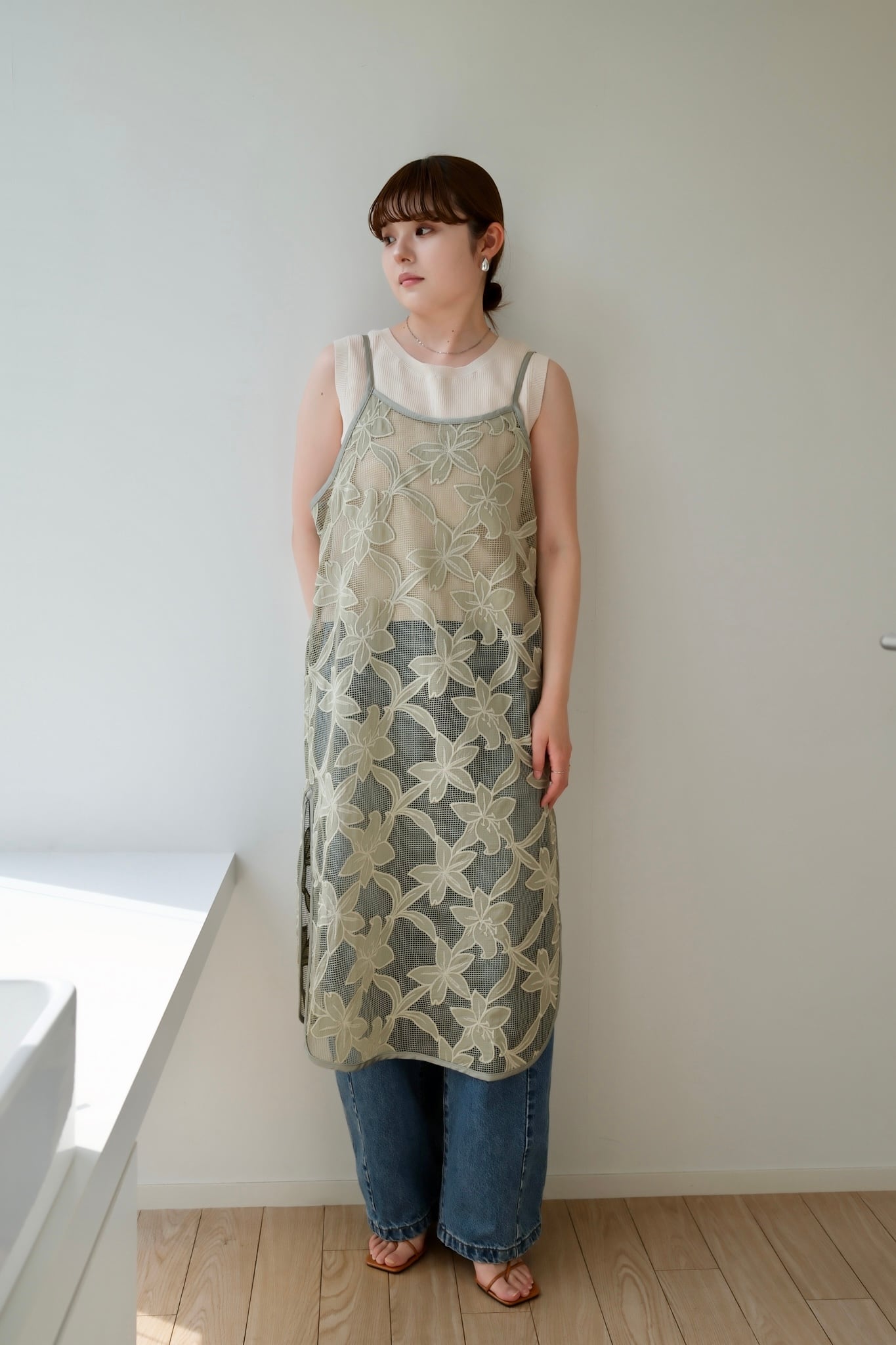 FLOWER MESH DRESS フラワーメッシュドレス LightKhaki