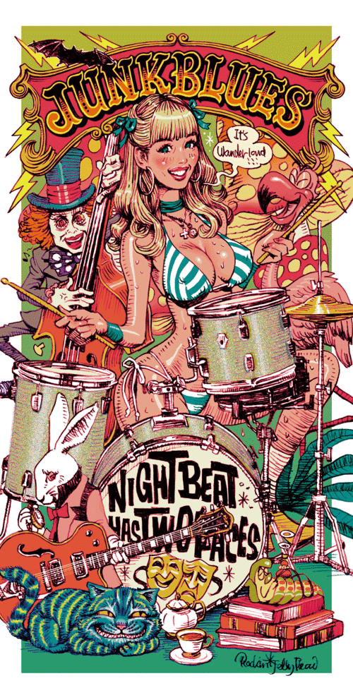 “JUNK BLUES x Rockin’Jelly Bean” offset print poster CMYK + UV Silver glitter print オフセットポスター
