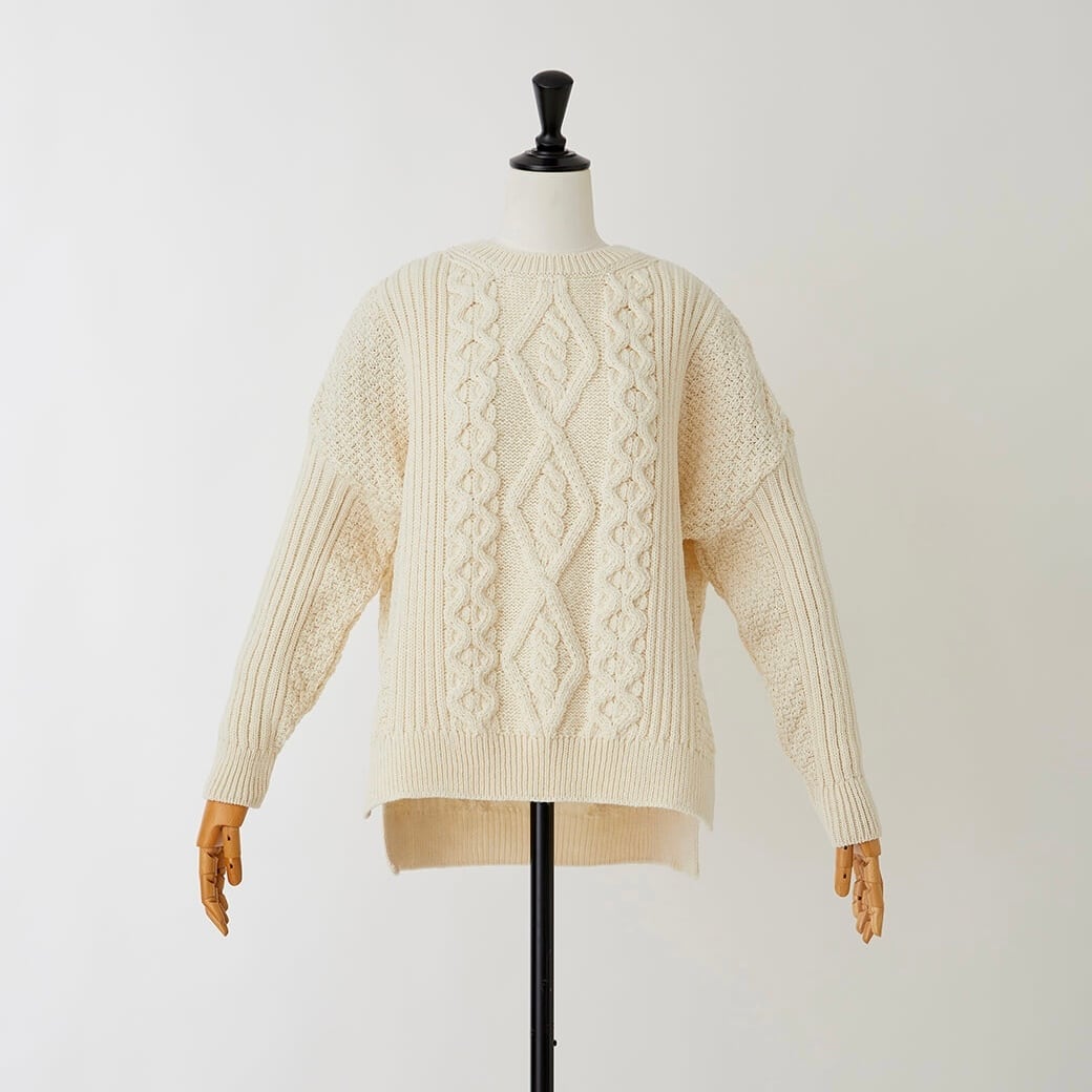 aran WOOLLEN MILLS│アランニットvented sweater(アイルランド製)MERINO WHITE