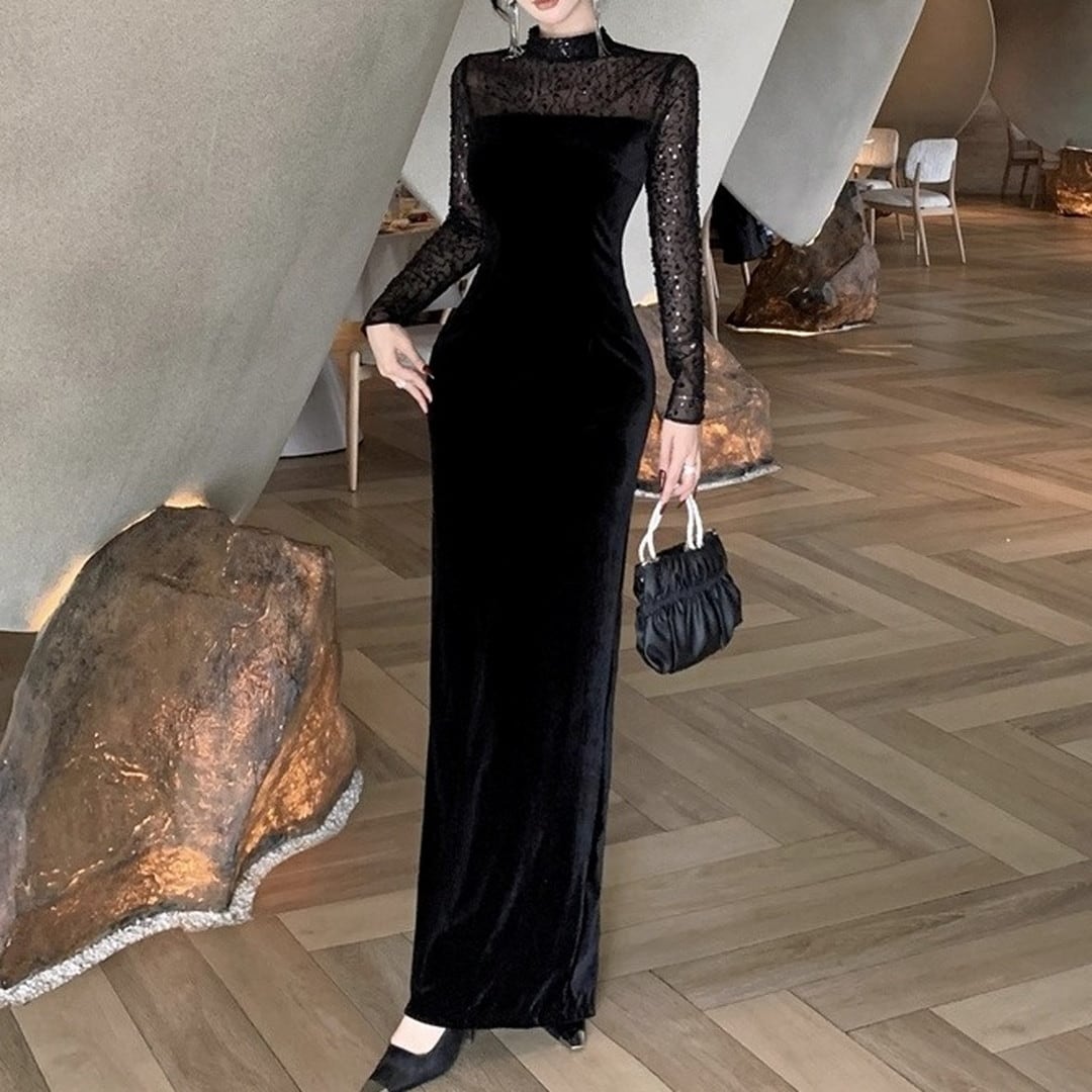 High Neck Long Skirt Dress V176