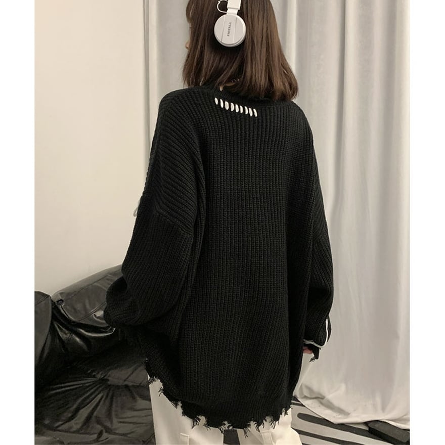 ニット セーター ざっくり ツギハギ JKファッション｜天使と悪魔