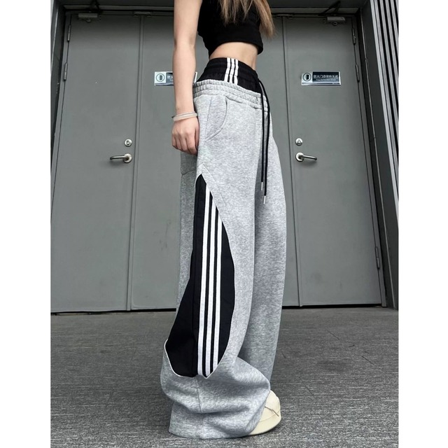 フェイクレイヤードサイドラインワイドパンツ 2col R02913