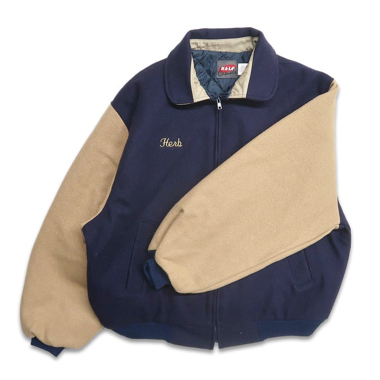古着 USA製 HA-LO Casuals 切り替え 企業 刺繍 ウール ジップアップ