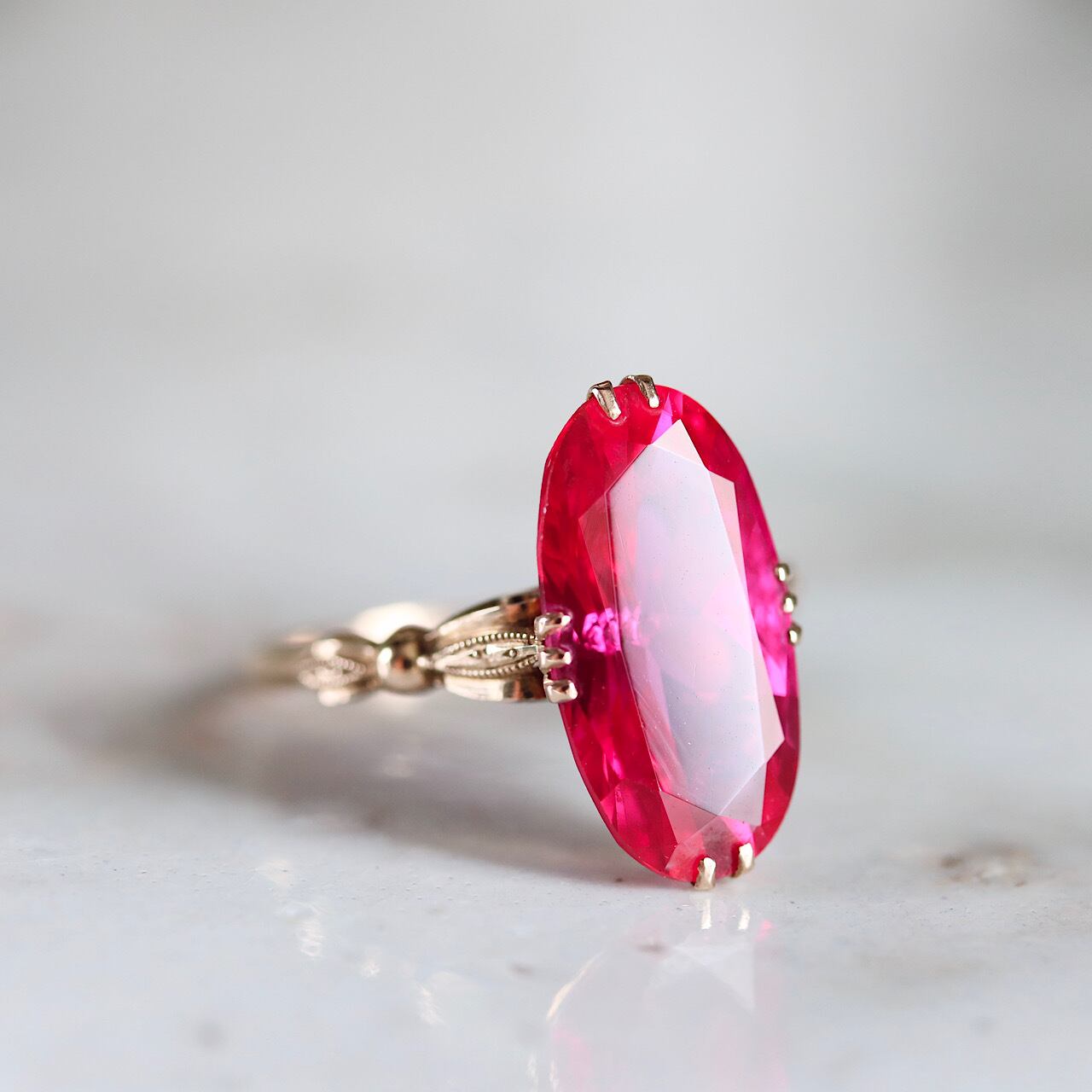 K18 合成ルビー 和彫ヴィンテージリング | 結antiques ヴィンテージ