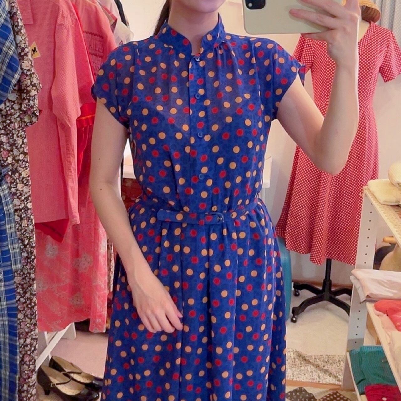 pop coin dot blue sheer one-piece