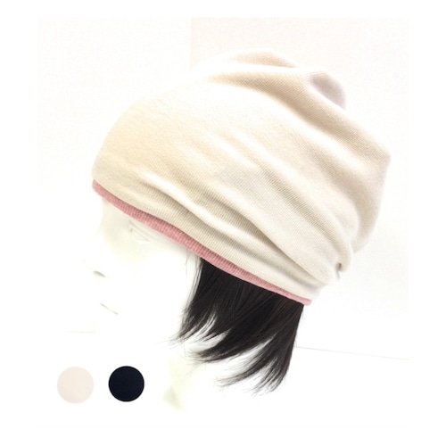 つけ毛付き：wig/ショート/ニット帽子 Sサイズ/50～55ｃｍ（裏シルク）