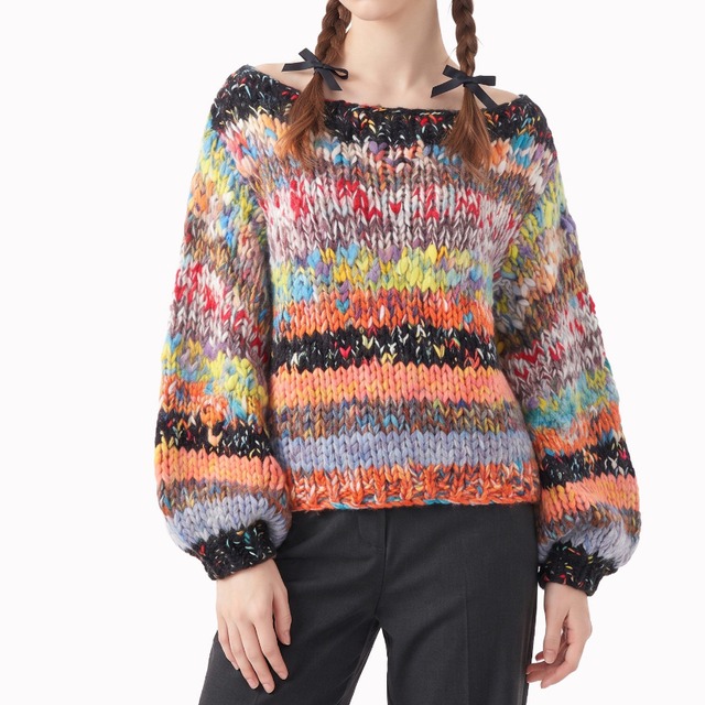 Melange Stripe Balloon Sweater　S0172