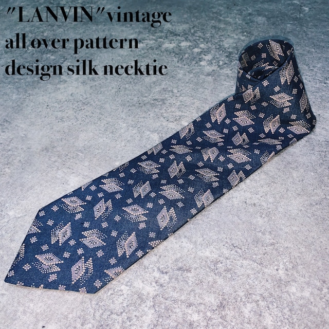 "LANVIN"vintage all over pattern design silk necktie