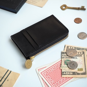 L-shaped zipper fragment case (black) pass card mini wallet