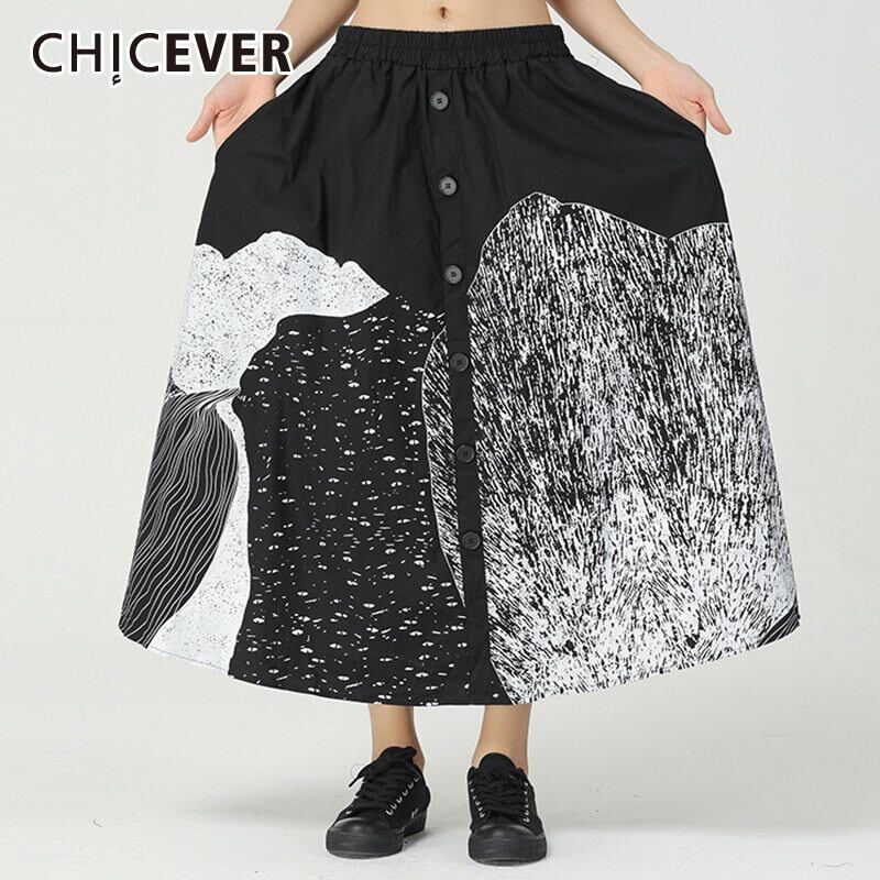 CHICEVERプリントパターンスカート女性ウエスト足首丈Aラインストリートウェアスカート2021服 6base561650961310