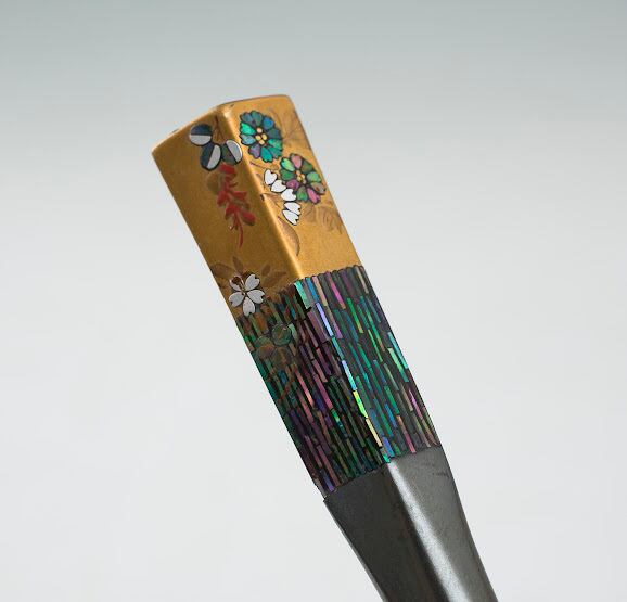笄 蒔絵 金蒔絵 コウガイ こうがい 髪飾り 青貝螺鈿 らでん 在銘 春峰 