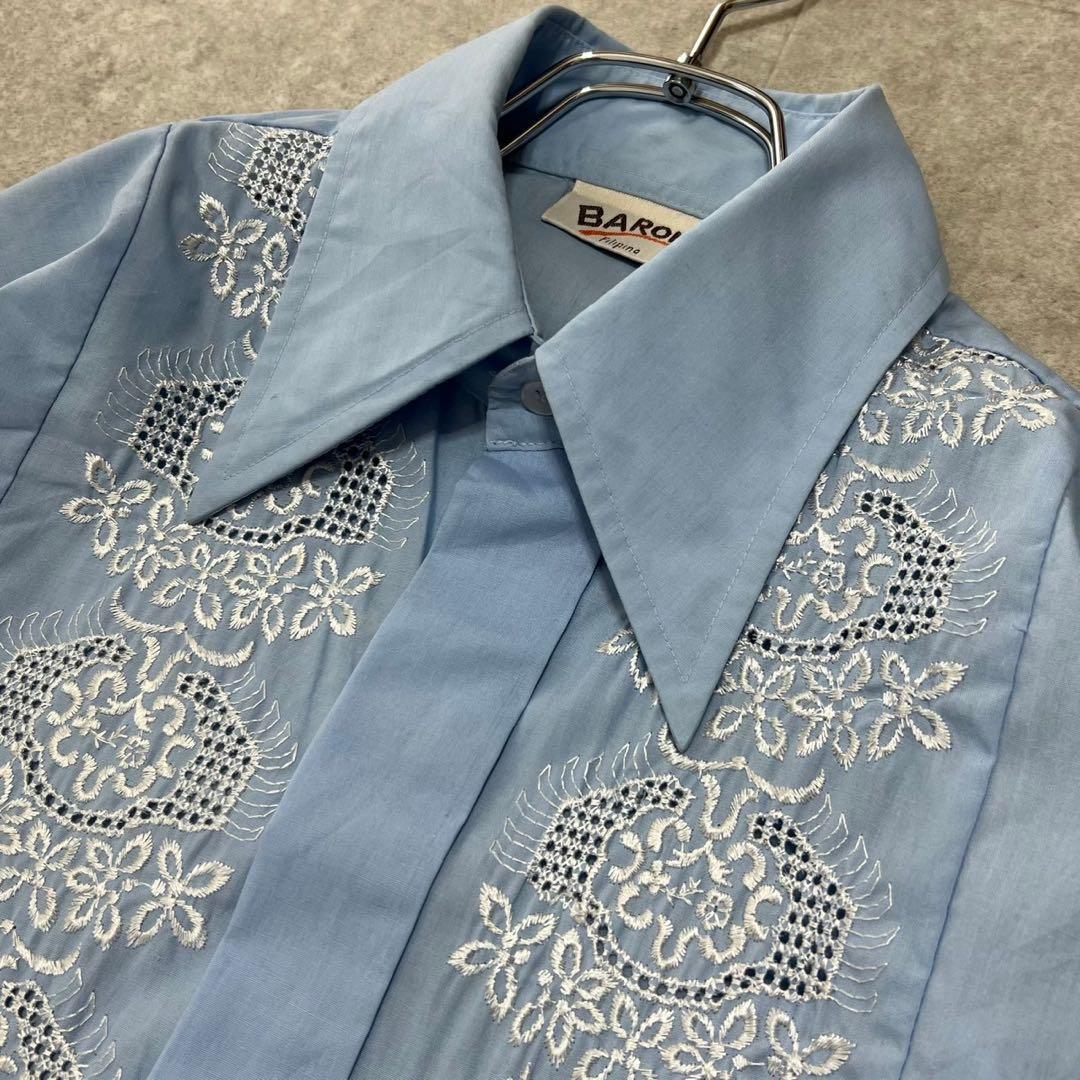 希少デザイン メキシカンシャツ キューバシャツ 70s デカ襟 半袖 希少デザイン メキシカンシャツ キューバシャツ 70s デカ襟 半袖