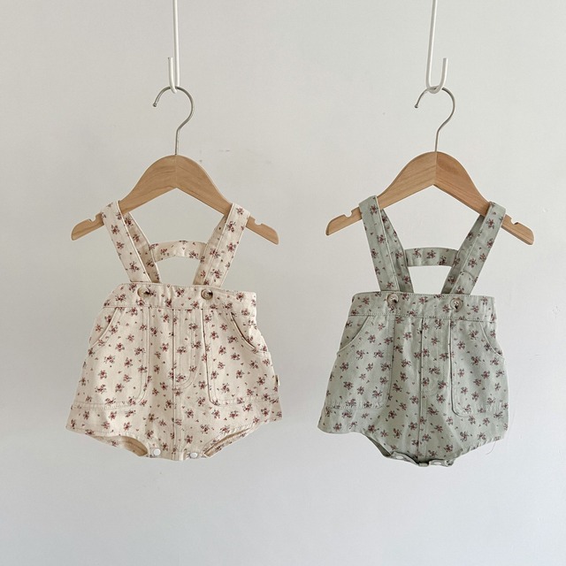 【BABY】ローズ小花柄デニムサロペットロンパース - 10