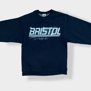 【FRUIT OF THE LOOM】BRISTOL DRAGWAY ドラッグレース サーキット 公式 オフィシャル ロゴ バックプリント 両面プリント スウェット トレーナー プルオーバー コピーライト2006年 黒 M スーパーコットン 肉厚 US古着