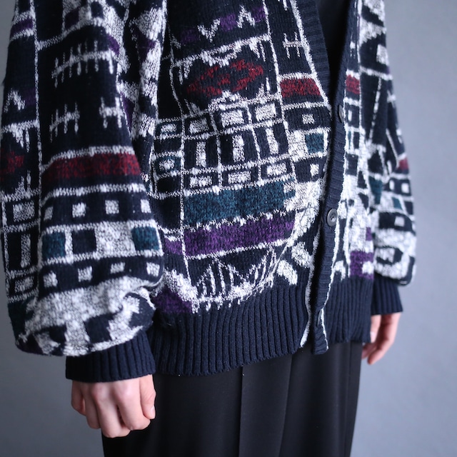 dark tone geometry pattern 3b loose silhouette cardigan