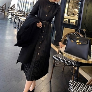 gold button elegant dress <d648>