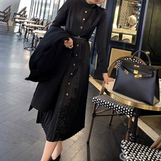 gold button elegant dress <d648>