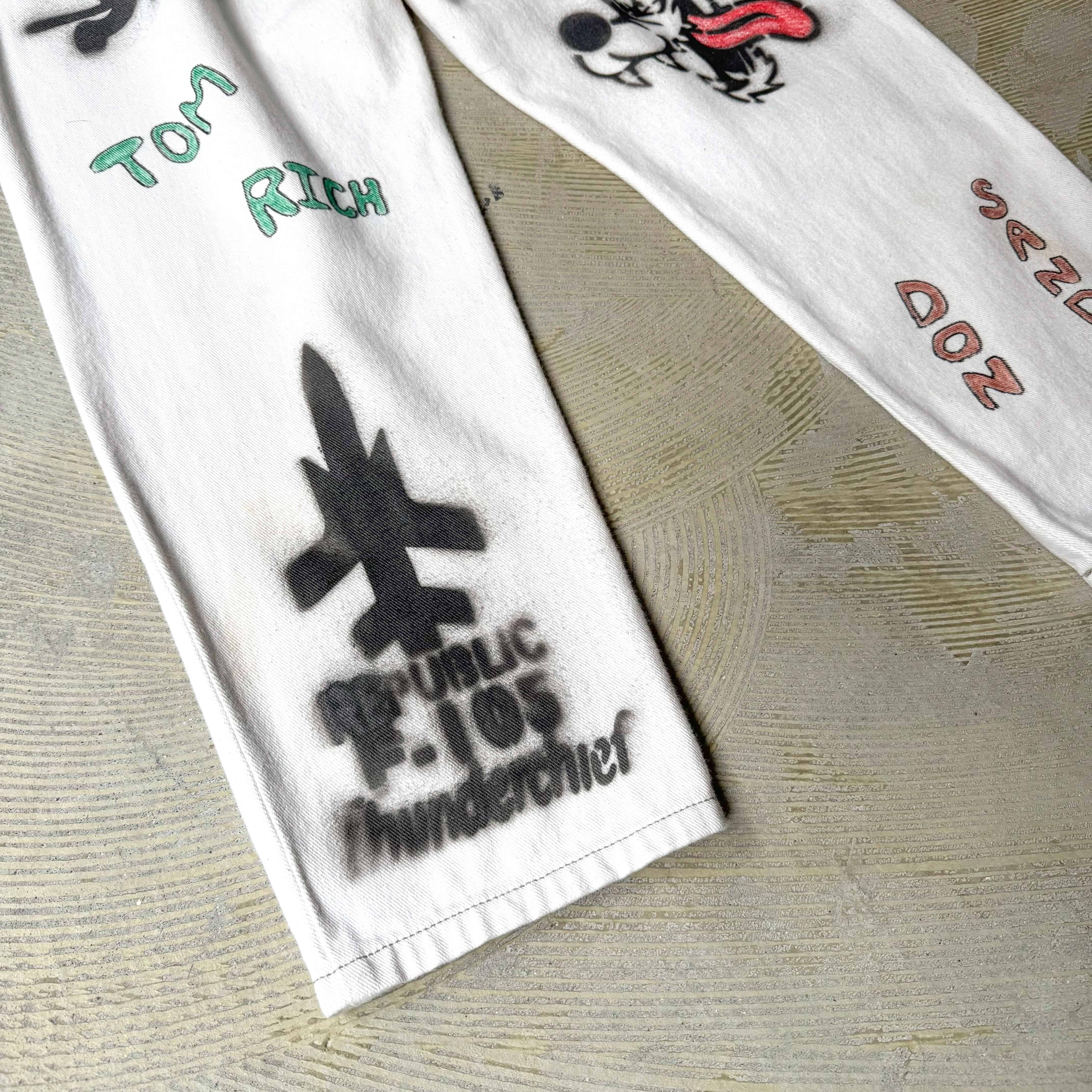 HAND PAINTED ART STENCIL MEMORIAL DENIM PANTS / ハンド ペイント