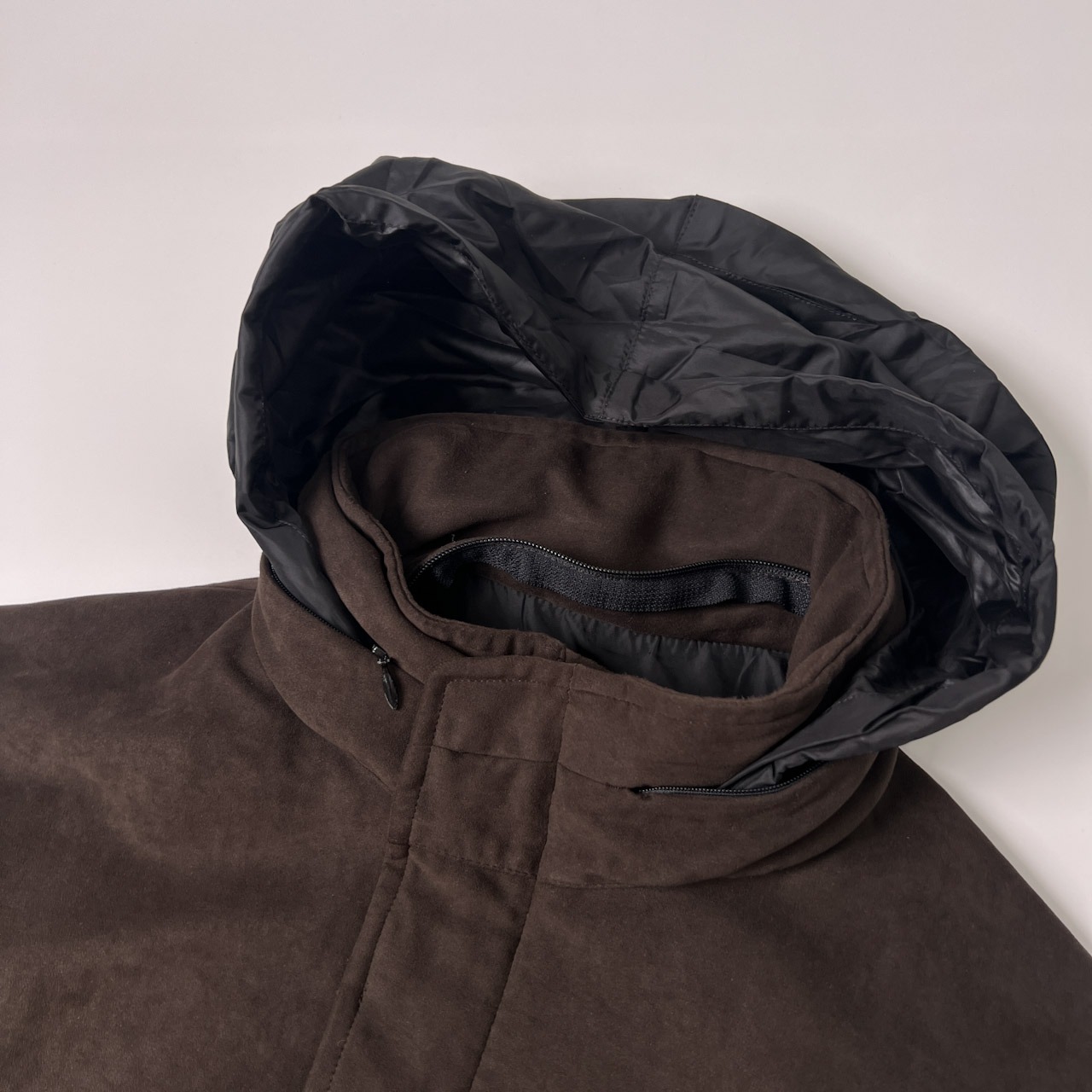 allegri アレグリ スエード風 フェイクレザー ハーフコート フード収納 48(L) /メンズ/ダークブラウン