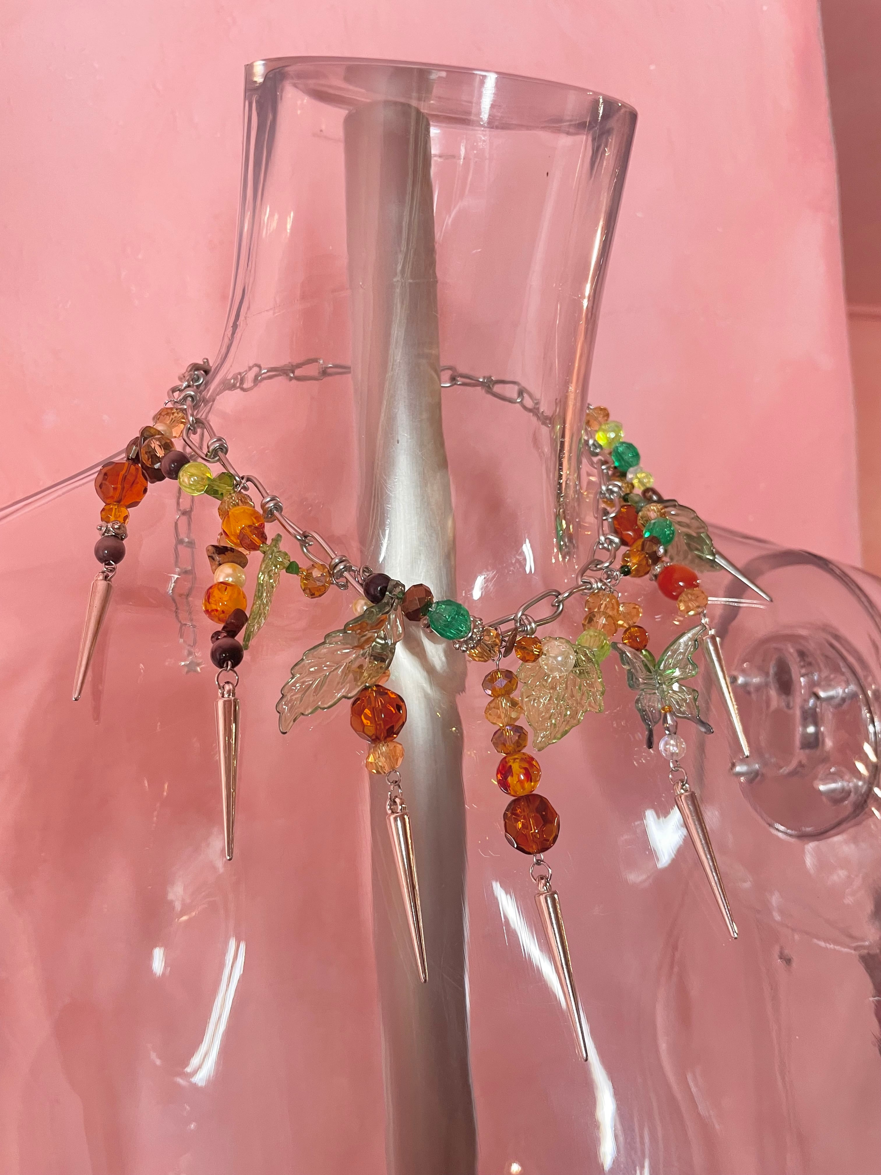 Chunky Charm Necklace 〈Brown/green〉