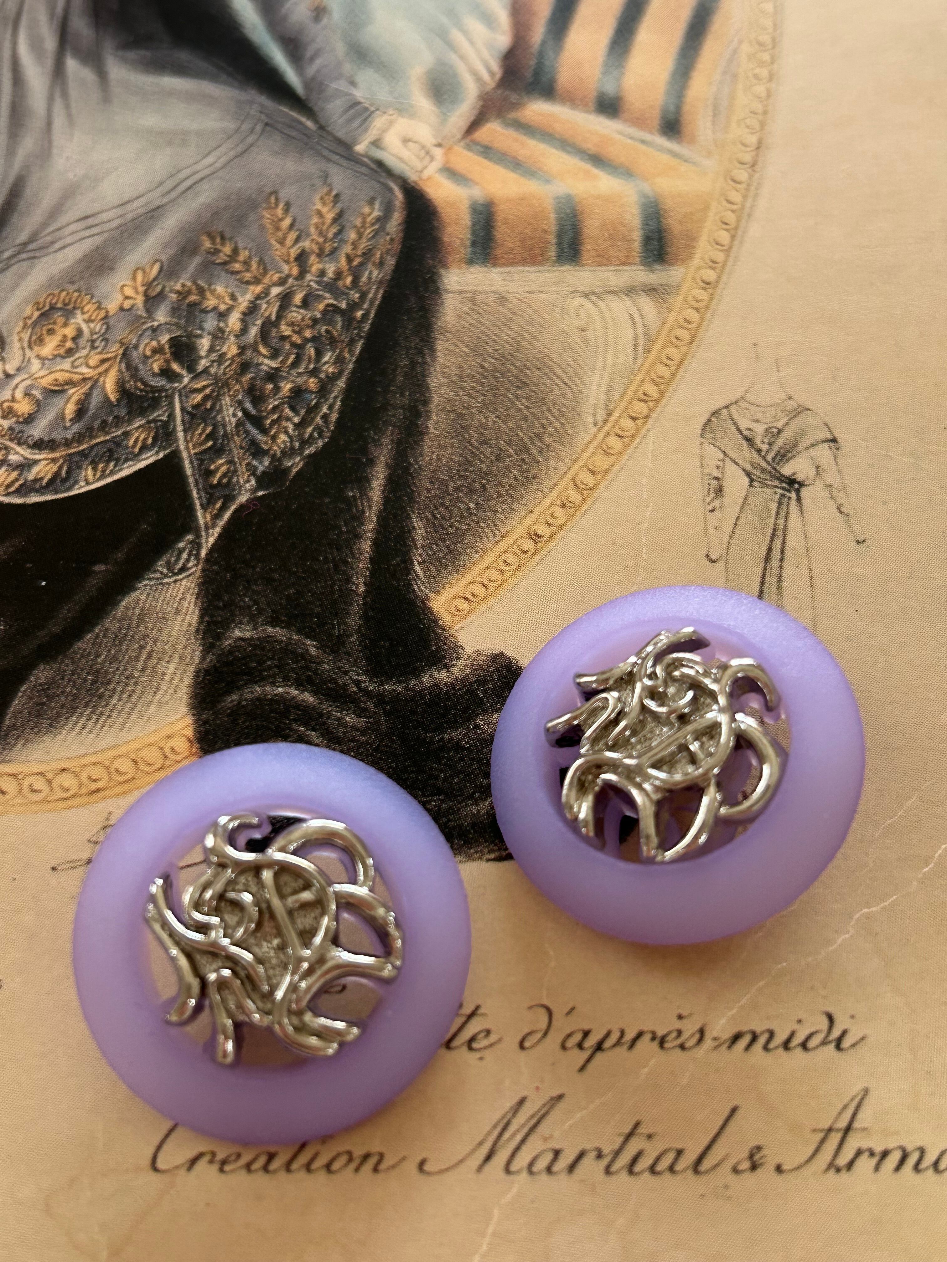 Japanese Vintage ボタン パープル×シルバー フロスト 24mm 昭和レトロ アクセサリーパーツ 装飾材 カルトナージュ