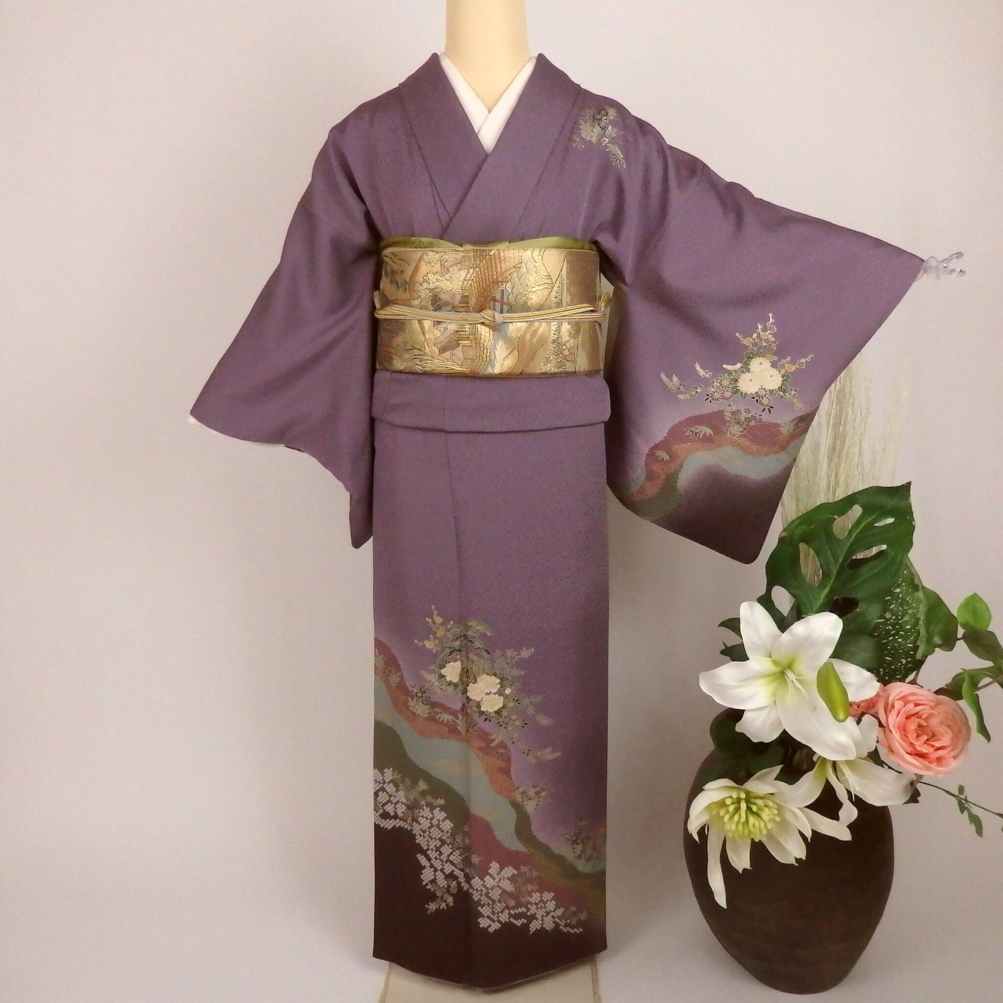 979サーモンピンク訪問着と佐賀錦袋帯4点セット | リサイクル着物と