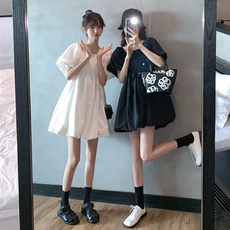 カラースリーブウェストスカート 薄手ドレス サマーホワイト 夏物 スクウェア 萌量不足74208307978