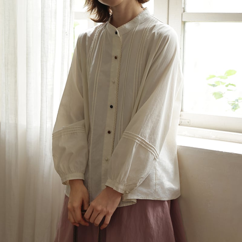 レーススタンドカラー長袖シャツ M1975