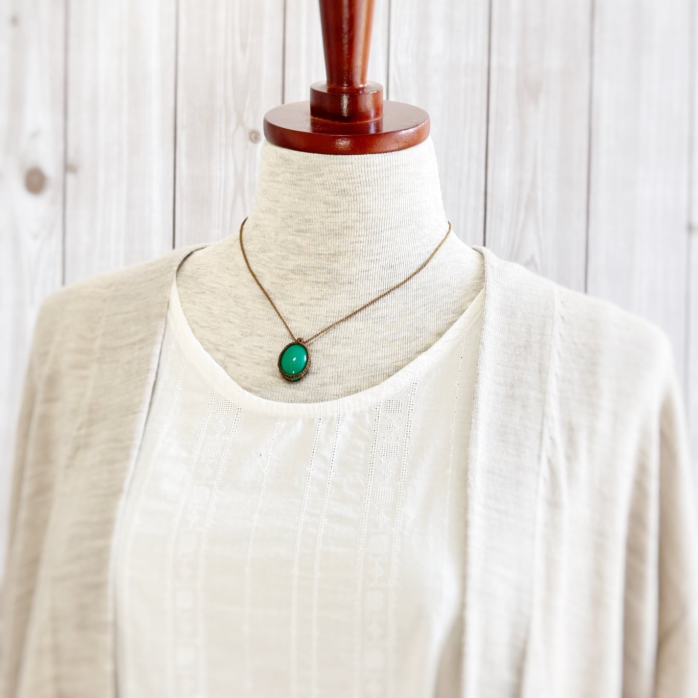 一点物】クリソプレーズのルースを包んだマクラメネックレスNo.1