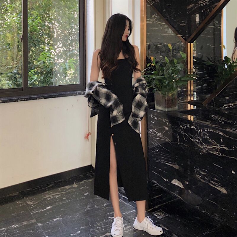 春バージョン2020新しいシックなデザインセンスセクシーなスプリットスリムスリミングミドル丈スリングドレス女性 YY-ファッション11745830185