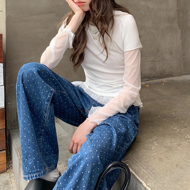 layered style sheer crew neck top J00198