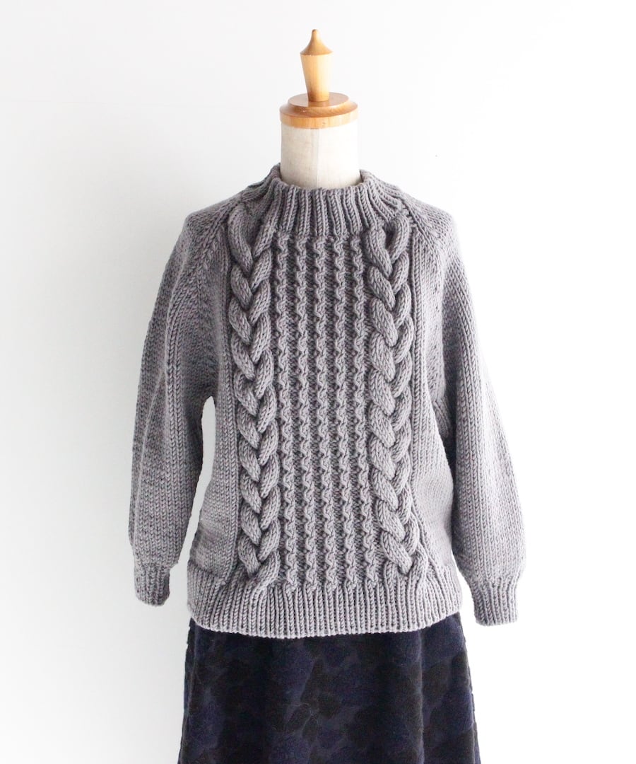 Le Tricoteur　毛100%　ケーブル編み　ベルト付　ロングカーディガン