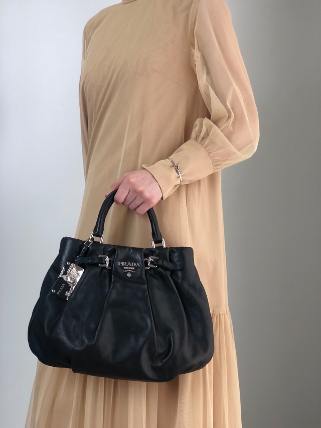 PRADA プラダ ショルダーバッグ ブラック ロゴ レザー 2WAY vintage ヴィンテージ オールド guwiir