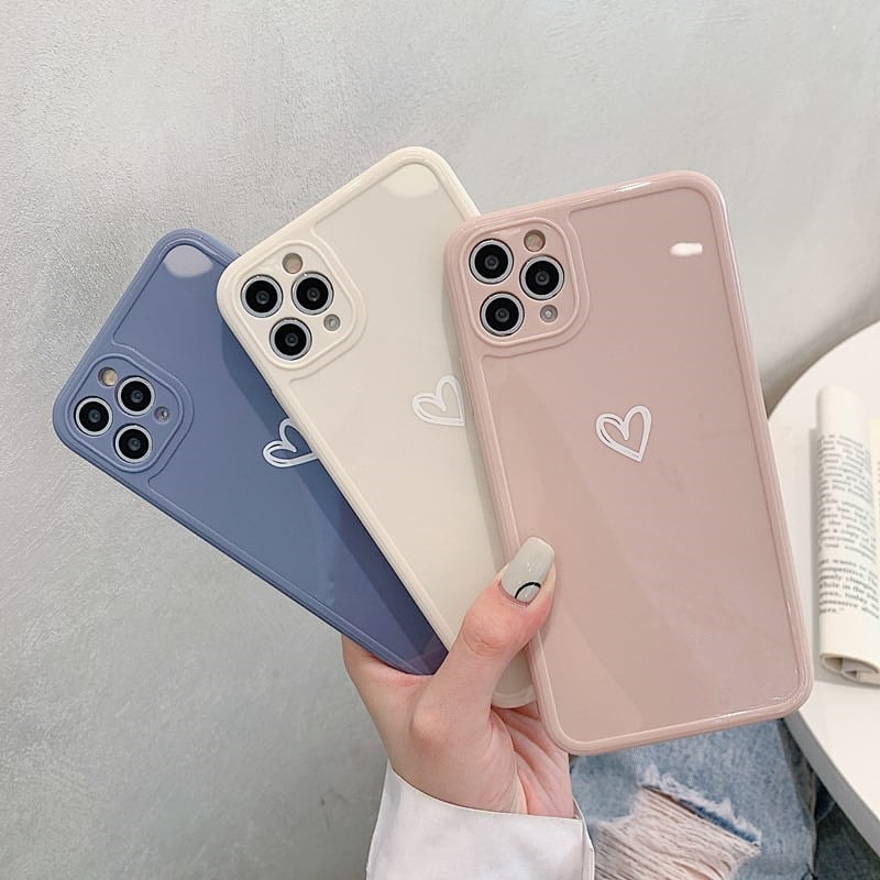 【再販】ハートがちょこん♡シンプルな淡色ケース◎かわいい 光沢感 iphone スマホケース 3color ND-14620