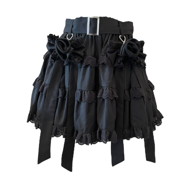 ローズティアードショートパンツ　BLACK